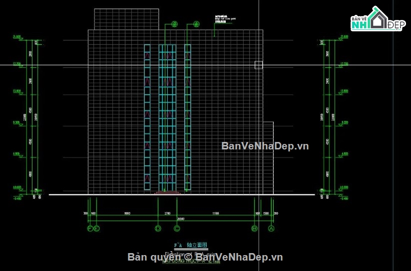 nhà văn phòng 5 tầng,bản vẽ nhà văn phòng,file cad nhà văn phòng
