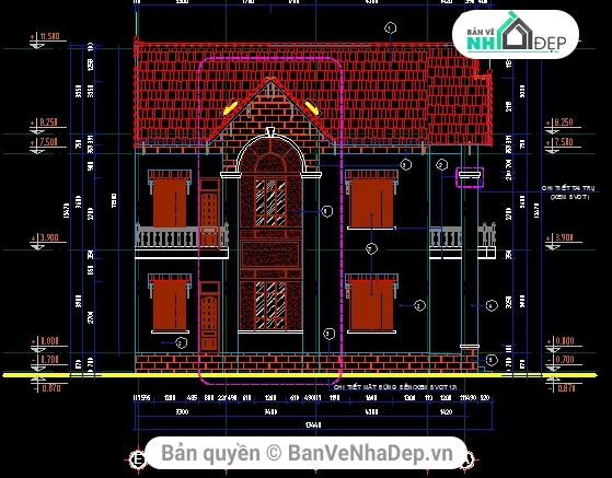 kiến trúc nhà 2 tầng,nhà kích thước 8 x 12.5m,nhà 2 tầng kiến trúc mái thái