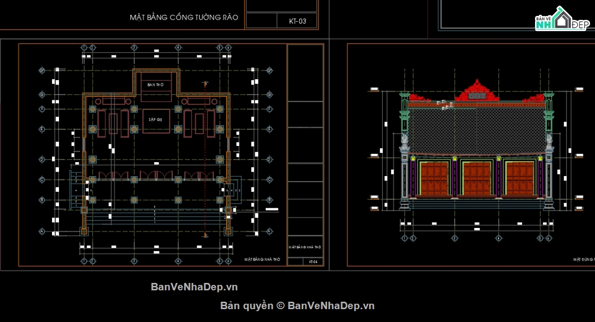 nhà thờ,File cad nhà thờ họ,kết cấu nhà thờ họ,Kiến trúc