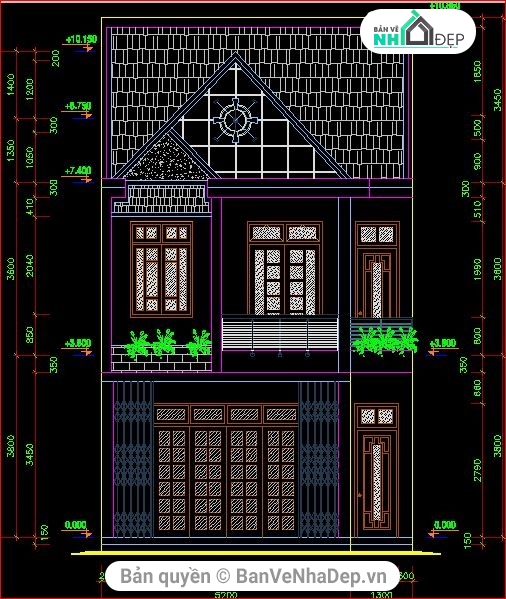 Bản vẽ nhà phố,kiến trúc nhà ở,mẫu nhà 2 tầng,full file cad nhà 2 tầng