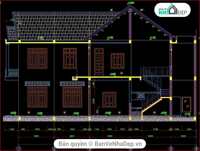 Bản vẽ nhà phố,kiến trúc nhà ở,mẫu nhà 2 tầng,full file cad nhà 2 tầng