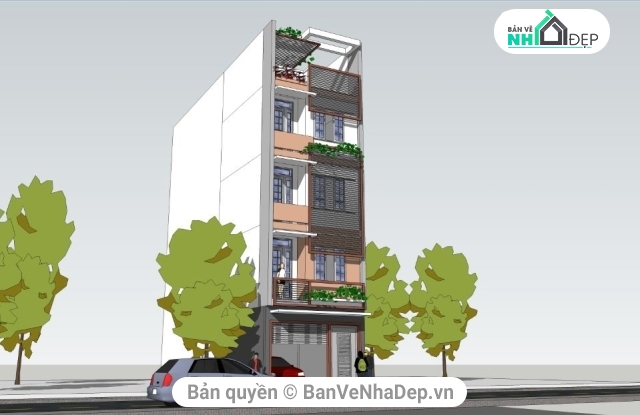 nhà phố 5 tầng,Bản vẽ nhà phố,kiến trúc 5 tầng 5x16.3m,phối cảnh nhà,nhà phố 5 tầng kích thước 5x16.3m,thiết kế nhà phố 5 tầng