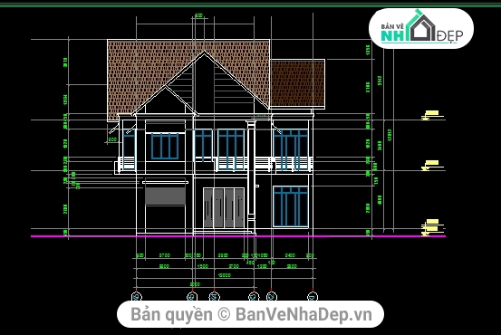 Biệt thự 8x21m,kiến trúc tầng mái,kiến trúc 2 tầng,Biệtthự mái thái 8x21,bản vẽ biệt thự 2 tầng,thiết kế biệt thự 2 tầng