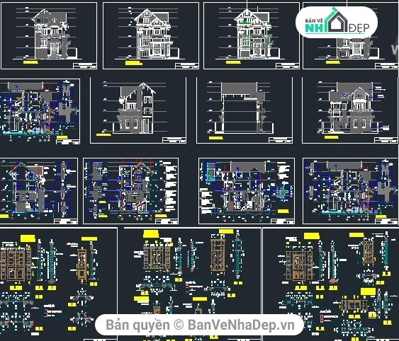 bản vẽ 3 tầng nhà 6x15m,bản vẽ biệt thự 3 tầng,biệt thự 3 tầng mái thái,biệt thự 3 tầng,kiến trúc biệt thự 3 tầng