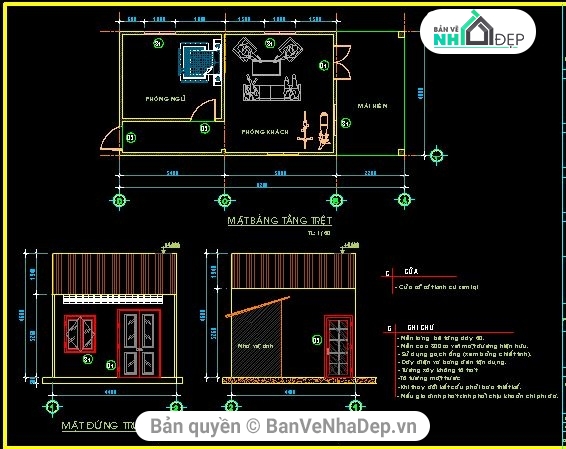 nhà cấp 4 4x9.2m,nhà kích thước 4 x 19m,nhà kích thước 4x9.2m,thiết kế nhà cấp 4,file cad nhà cấp 4,bản vẽ nhà cấp 4