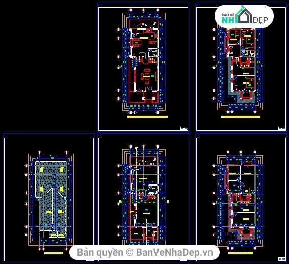 Bộ 4 mẫu nhà biệt thự 2 tầng có kích thước chiều rộng từ 6-7m, chiều dài từ 15-19m