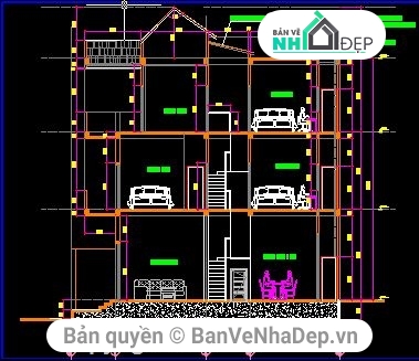 Bản vẽ 4.5x12m,nhà 3 tâng 4.5x12m,thiết kế nhà ở 3 tầng,file cad nhà phố 3 tầng