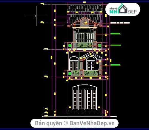 Bản vẽ 4.5x12m,nhà 3 tâng 4.5x12m,thiết kế nhà ở 3 tầng,file cad nhà phố 3 tầng