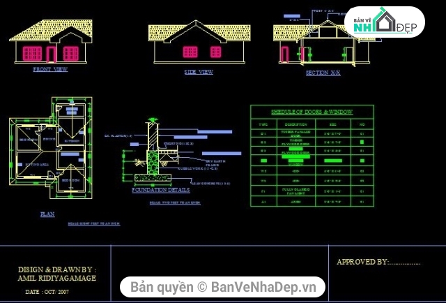 8 file Autocad nhà cấp 4 miễn phí cực hay