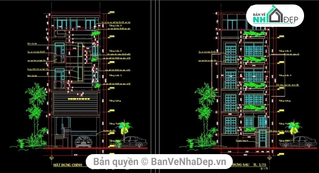 4 bản vẽ Full Kiến Trúc, Kết Cấu, Điện Nước văn phòng mới nhất