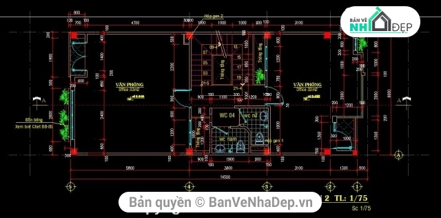 4 bản vẽ Full Kiến Trúc, Kết Cấu, Điện Nước văn phòng mới nhất