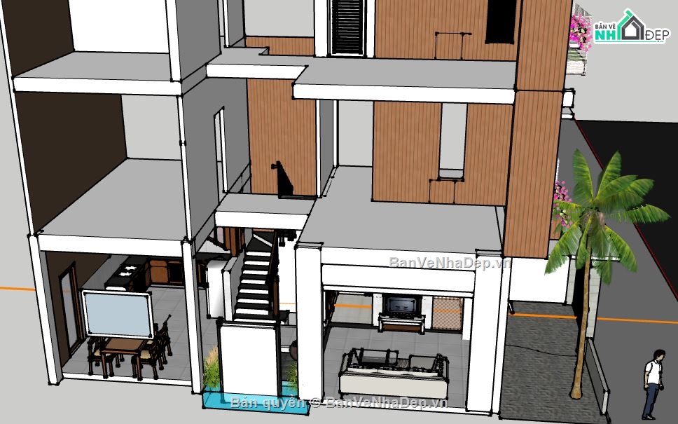 nhà phố 3 tầng,su nhà phố 3 tầng,model sketchup nhà phố 3 tầng,nhà phố 3 tầng file su