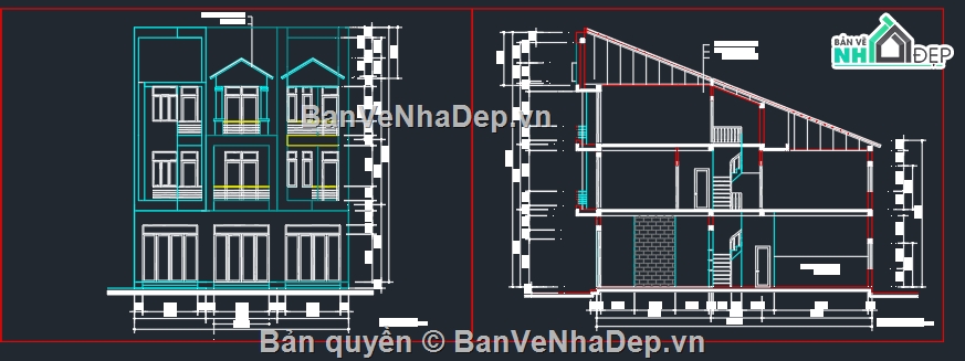 Thiết kế nhà phố,nhà phố 2 tầng,cad nhà phố 2 tầng,bản vẽ nhà phố 2 tầng