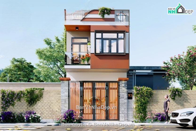 thiết kế nhà phố đầy đủ,nhà phố 2 tâng,bản vẽ nhà phố