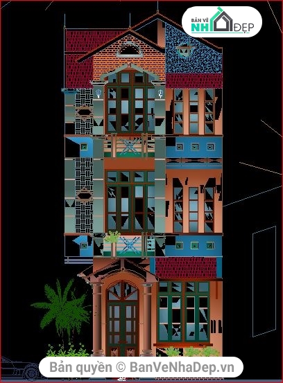 Bản vẽ nhà phố,nhà phố kích thước 5x12m,nhà phố 3 tầng,file cad nhà phố 3 tầng