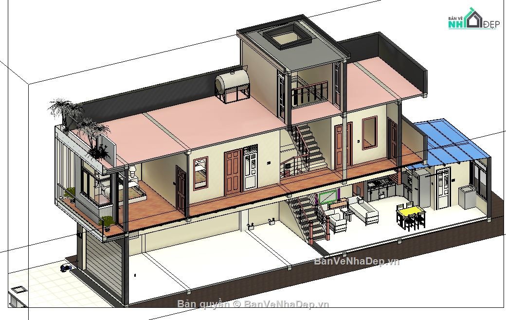 Bản vẽ nhà phố,nhà phố 2 tầng,bản vẽ nhà phố 2 tầng
