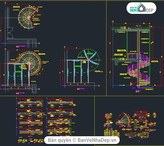 File cad thiết kế cấu tạo cầu thang xoắn thép chi tiết miễn phí