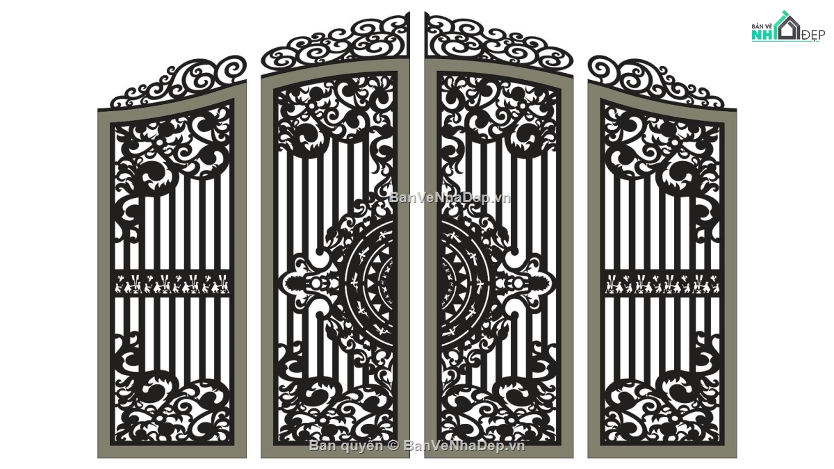 trống đồng,mẫu cổng 4 cánh,cổng dxf