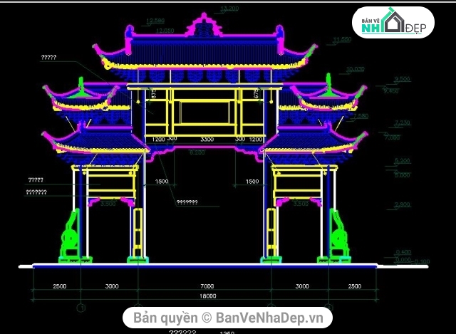 mái hiên cửa cổ điển Trung Quốc,file cad mái cổng,thiết kế cổng,mẫu cổng free