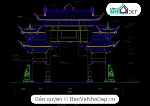 mái hiên cửa cổ điển Trung Quốc,file cad mái cổng,thiết kế cổng,mẫu cổng free
