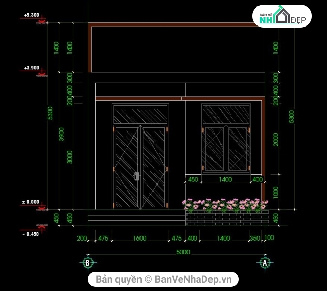 nhà cấp 4,nhà 1 tầng,Nhà cấp 4 kt 5x15m,nhà 1 tầng 5x15m,bản vẽ nhà cấp 4