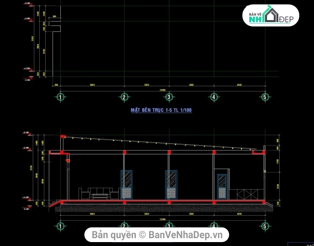 nhà cấp 4,nhà 1 tầng,Nhà cấp 4 kt 5x15m,nhà 1 tầng 5x15m,bản vẽ nhà cấp 4
