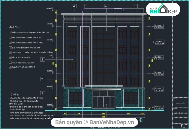 Bản vẽ kiến trúc Nhà,kiến trúc 6 tầng,Nhà làm việc 6 tầng 15.4x17.8m,bản vẽ nhà làm việc 6 tầng