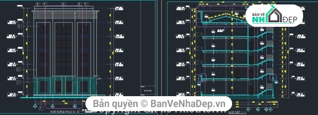 Bản vẽ kiến trúc Nhà,kiến trúc 6 tầng,Nhà làm việc 6 tầng 15.4x17.8m,bản vẽ nhà làm việc 6 tầng