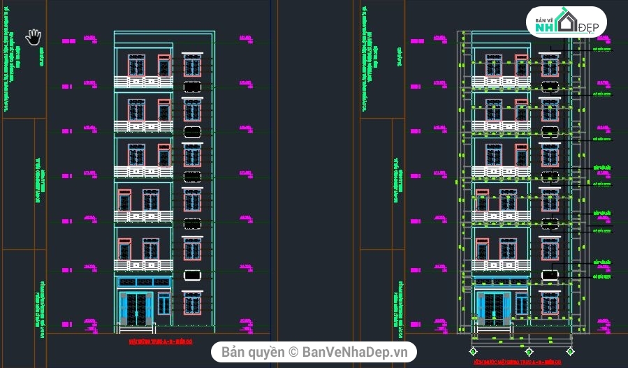 Bản vẽ nhà phố,nhà phố 6 tầng,Bản vẽ nhà phố 6 tầng,cad nhà 6 tầng 8x16m,Kiến trúc nhà 6 tầng