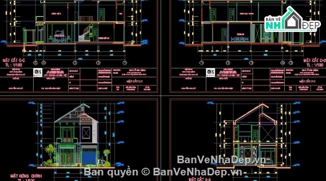 Nhà ở gia đình,nhà ở 8x17m,nhà 2 tầng mặt phố,bản vẽ nhà 2 tầng,cad nhà ở,thiết kế nhà 2 tầng