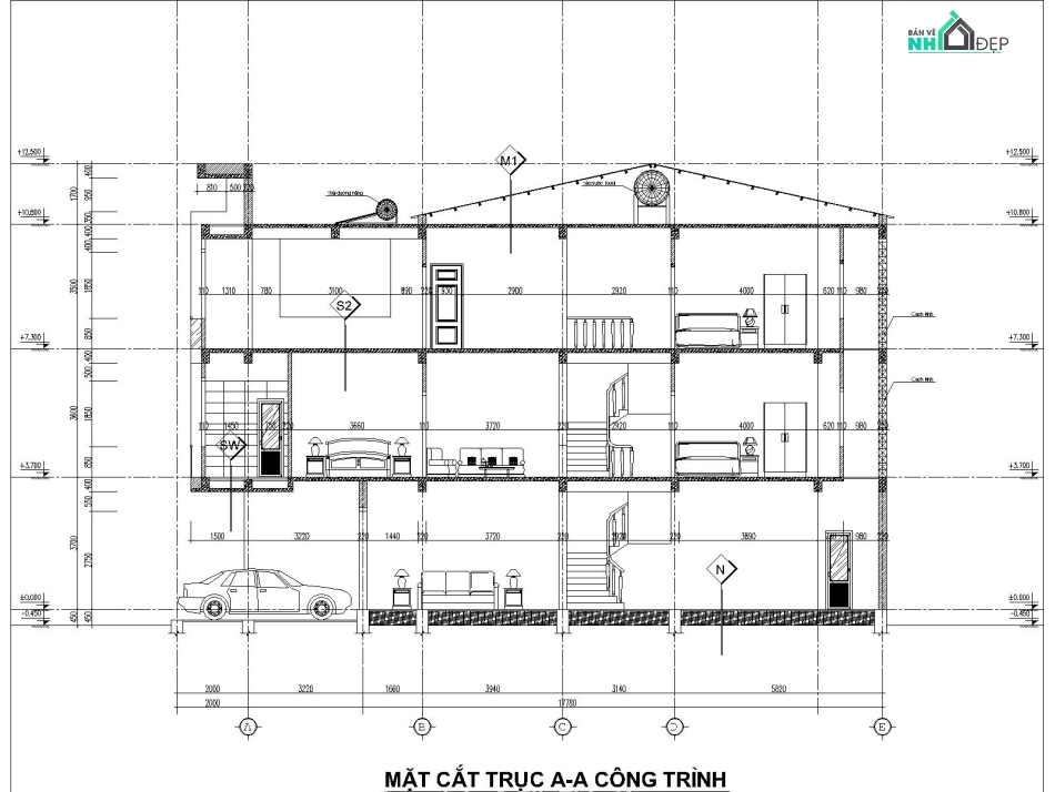 Bản vẽ nhà 3 tầng,nhà phố 3 tầng 4.78x17.78m,thiết kế nhà phố 3 tầng,mẫu nhà phố 3 tầng,file cad nhà 3 tầng,nhà 3 tầng