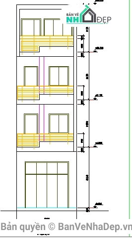 Bản vẽ nhà phố,nhà 4 tầng 4x16m,kiến trúc 4 tầng,Bản vẽ kiến trúc nhà phố,bản vẽ nhà phố 4 tầng