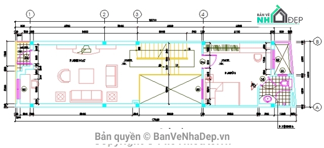 Bản vẽ nhà phố,nhà 4 tầng 4x16m,kiến trúc 4 tầng,Bản vẽ kiến trúc nhà phố,bản vẽ nhà phố 4 tầng