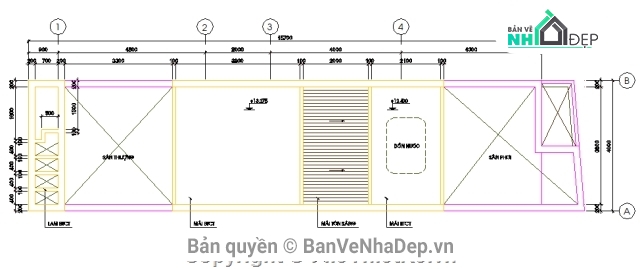 Bản vẽ nhà phố,nhà 4 tầng 4x16m,kiến trúc 4 tầng,Bản vẽ kiến trúc nhà phố,bản vẽ nhà phố 4 tầng