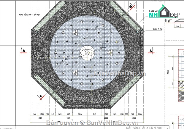 đài phun nước bát giác,đài phun nước file cad,bản vẽ đài phun nước bát giác