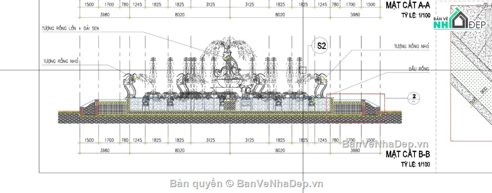 đài phun nước bát giác,đài phun nước file cad,bản vẽ đài phun nước bát giác