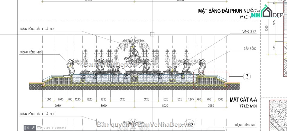 đài phun nước bát giác,đài phun nước file cad,bản vẽ đài phun nước bát giác