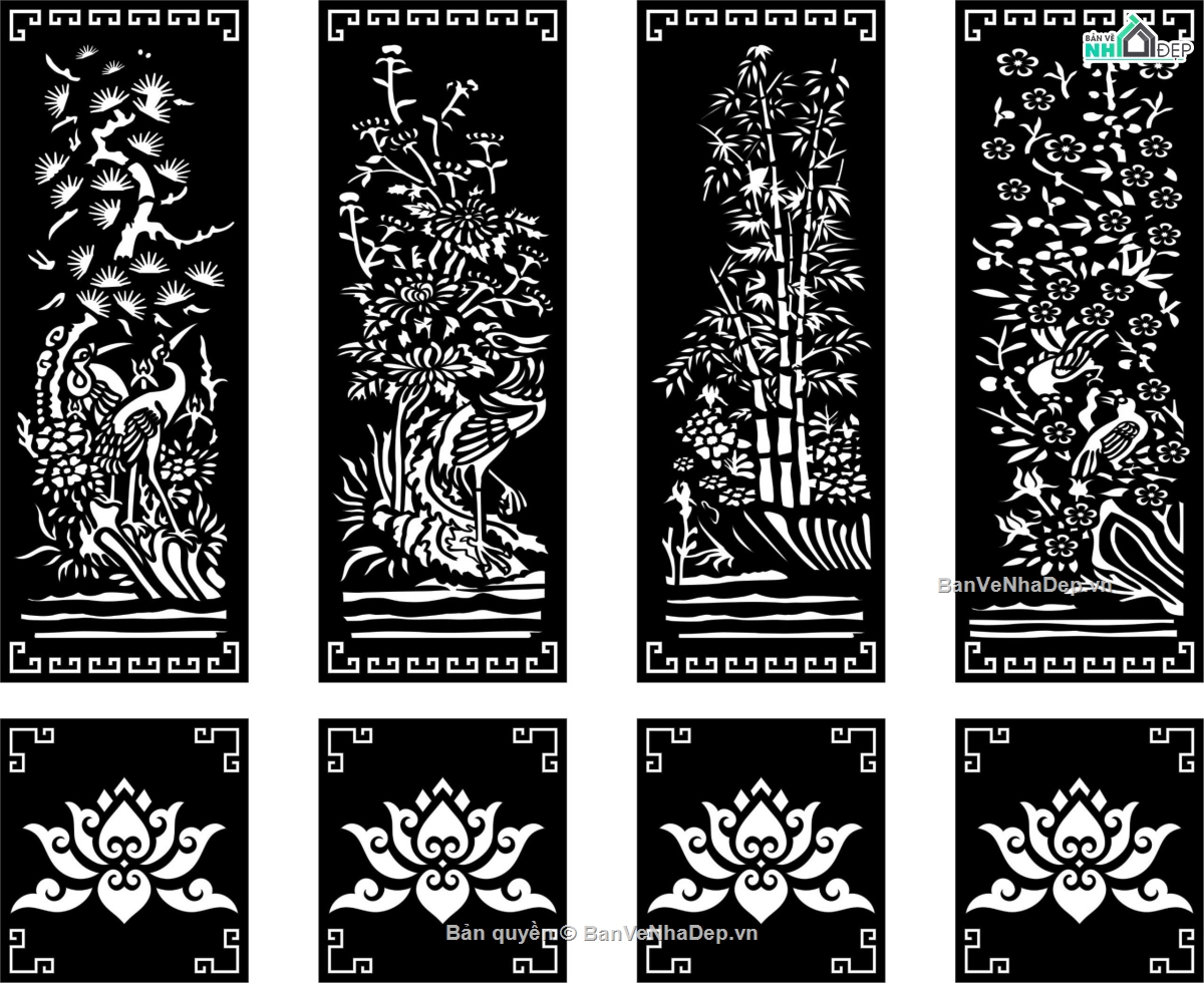 cổng cắt cnc,File cắt cổng cnc,cổng 4 cánh cnc,cổng tứ quý cnc