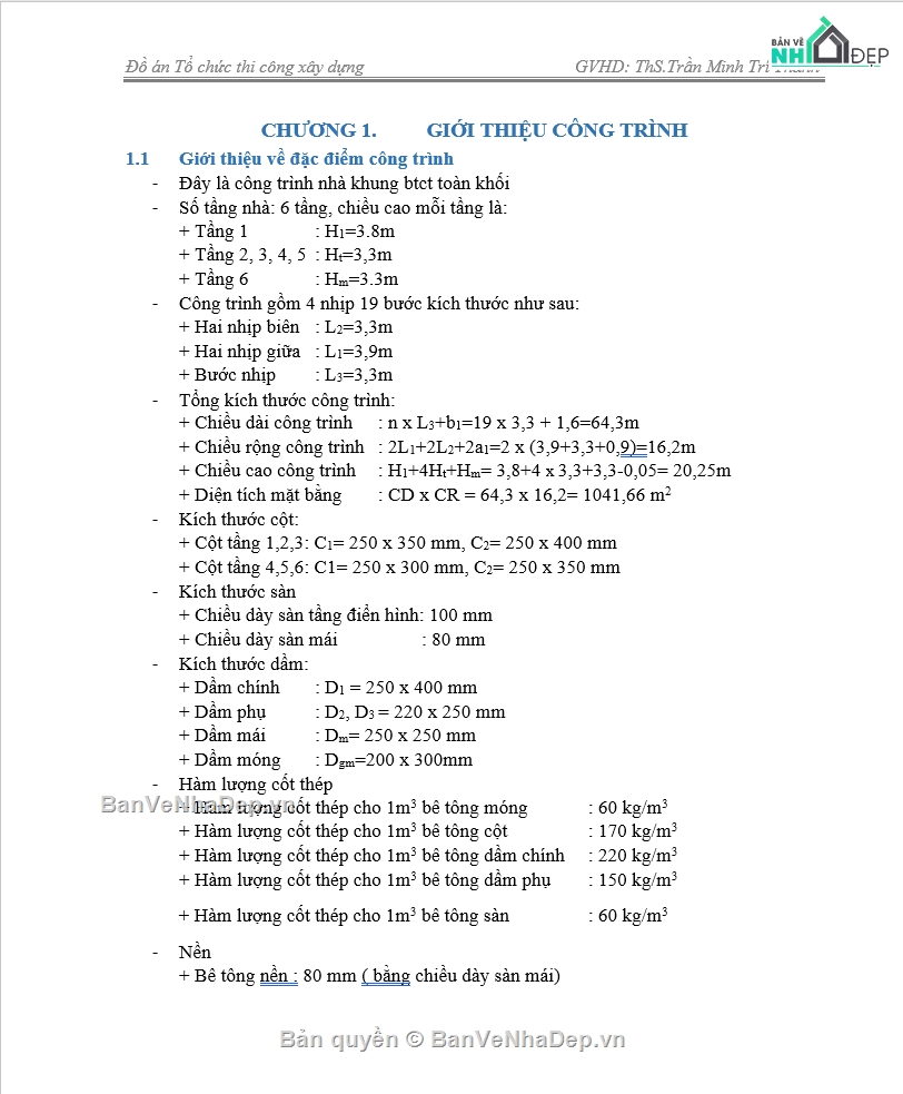 đồ án tổ chức thi công,đủ bản vẽ và thuyết minh,tính toán