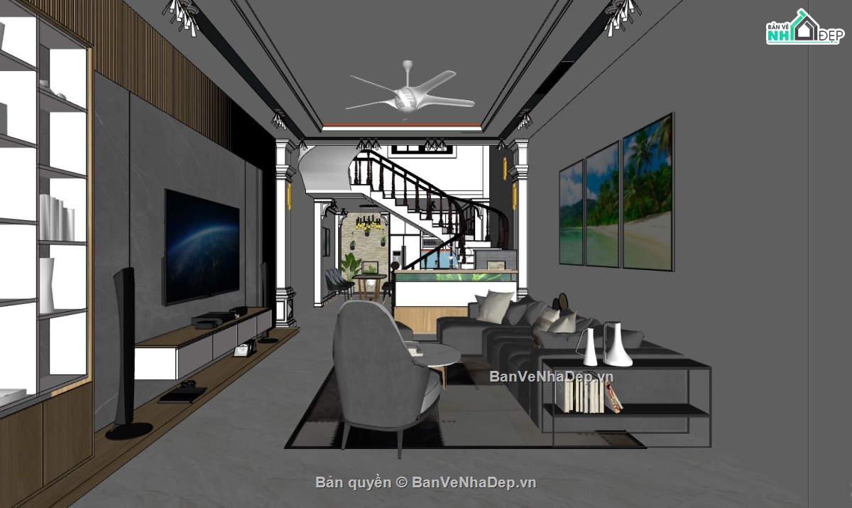 nội thất phòng khách,thiết kế nhà phố,bản vẽ nhà ống