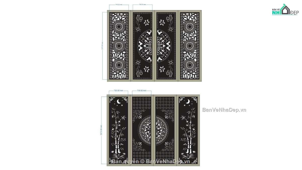 mẫu cổng 4 cánh,cổng 4 cánh cnc,cổng dxf