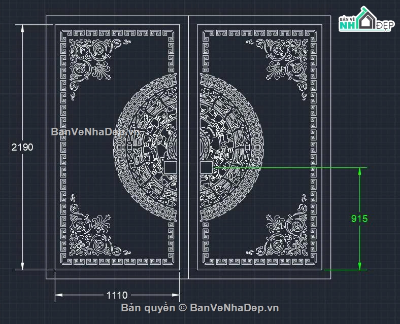 cổng trống đồng cnc,File cổng 2 cánh cnc,file cnc cổng 2 cánh đẹp