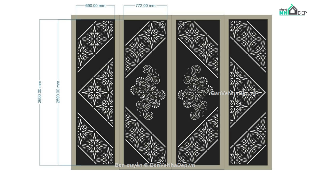 File cổng 4 cánh,cổng 4 cánh cnc,cổng dxf