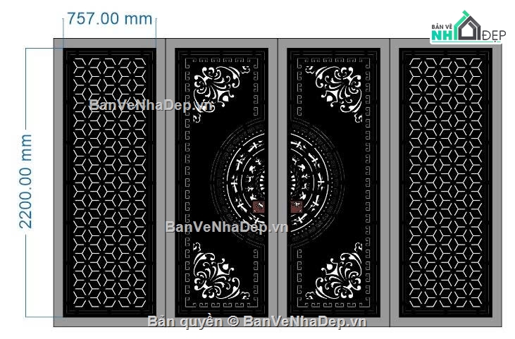 File cổng 4 cánh,cổng 4 cánh cnc,cổng 2d