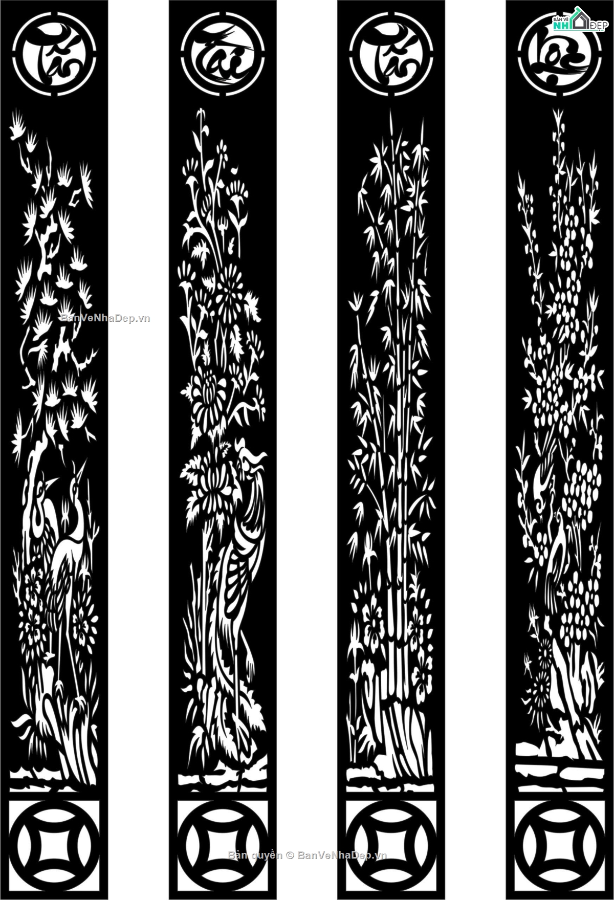 cổng 4 cánh,cổng tứ quý,cổng tứ quý cnc