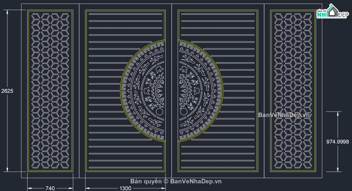 cổng cnc đẹp,cad cổng trống đồng,cad cổng 4 cánh cnc