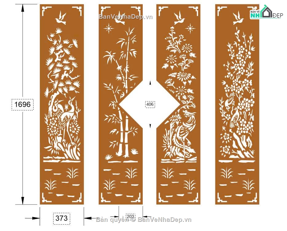 mãu cổng 4 cánh cnc,cnc cổng tứ quý,cổng tùng cúc trúc mai