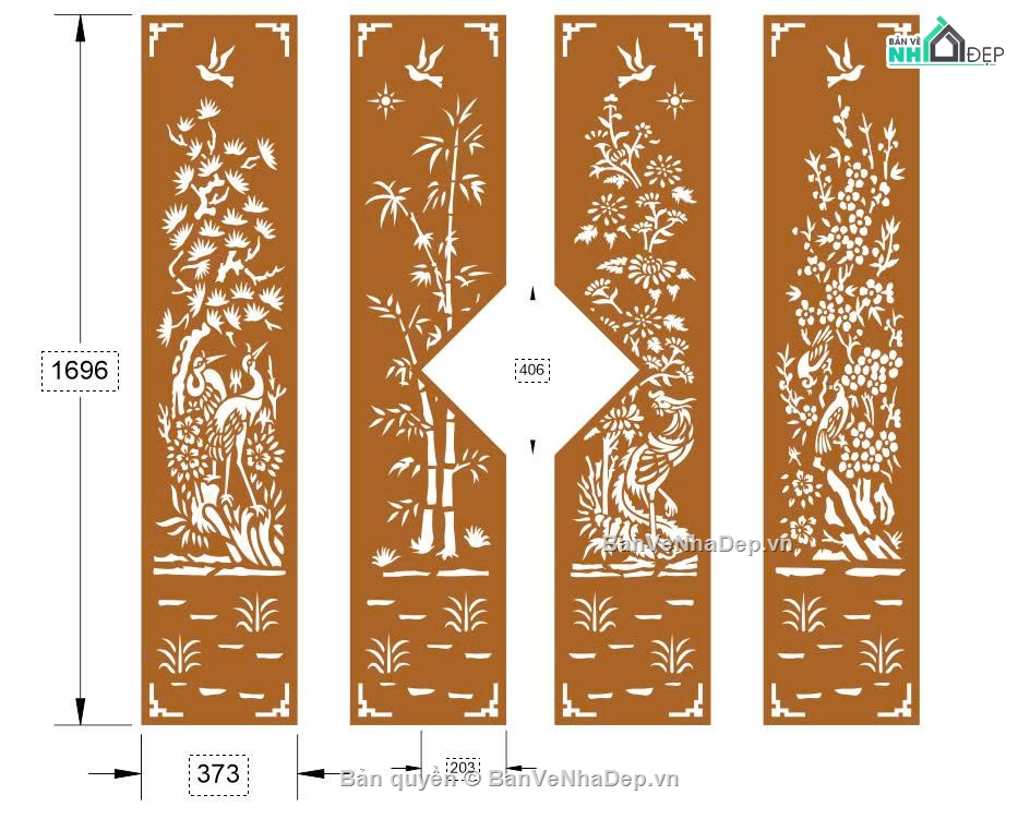 cổng 4 cánh cnc,tùng trúc cúc mai,File cổng 4 cánh