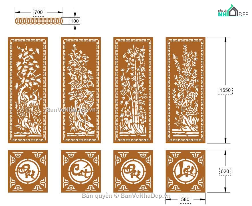 cổng 4 cánh cnc,đại cát đại lợi,File cổng 4 cánh,cổng tứ quý cnc
