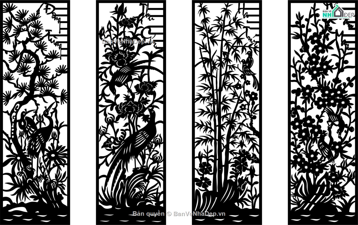 tùng trúc cúc mai,cổng tứ quý cnc,cổng cnc đẹp